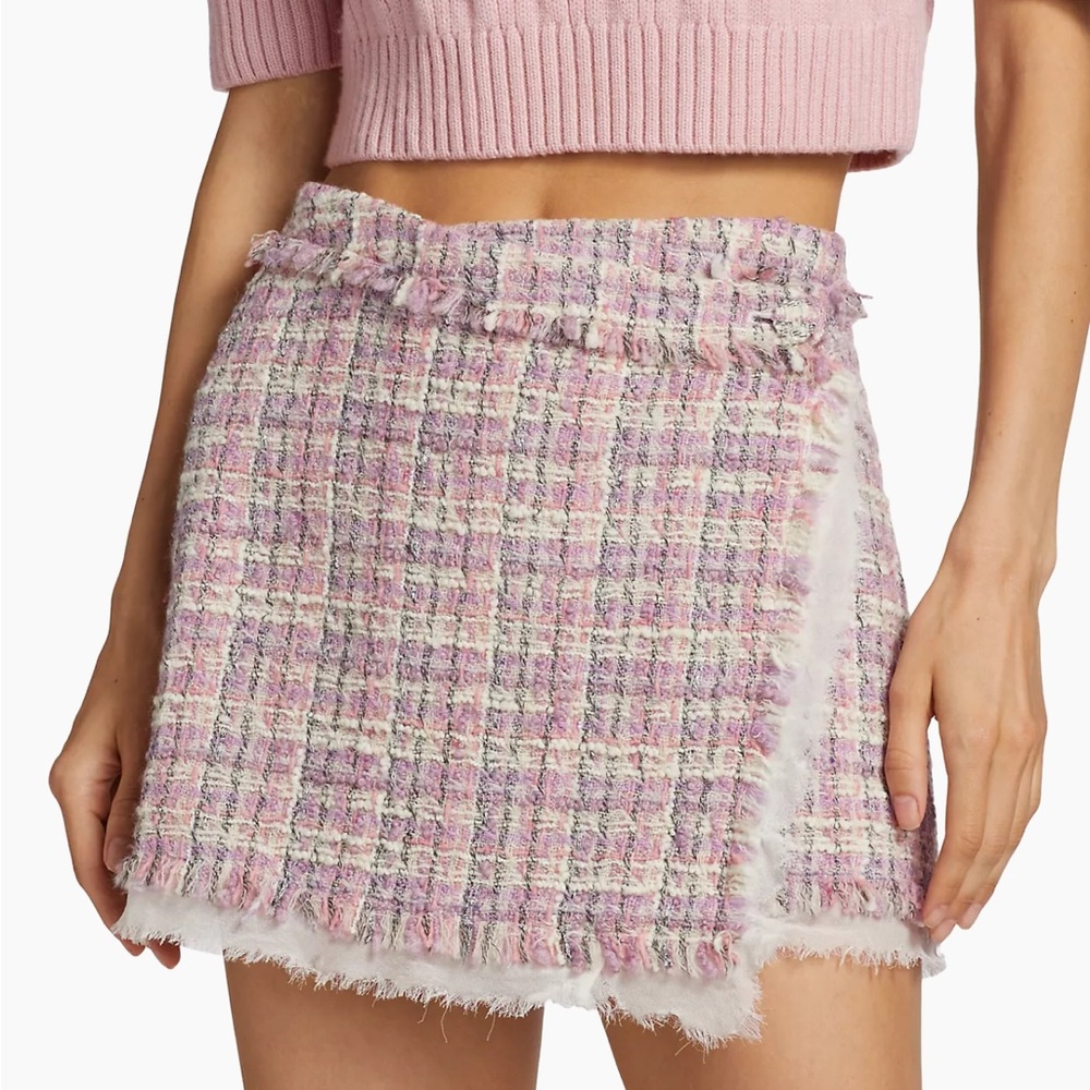 LoveShackFancy Royce Plaid Tweed Wrap Miniskirt Pink white with tags size skirt
